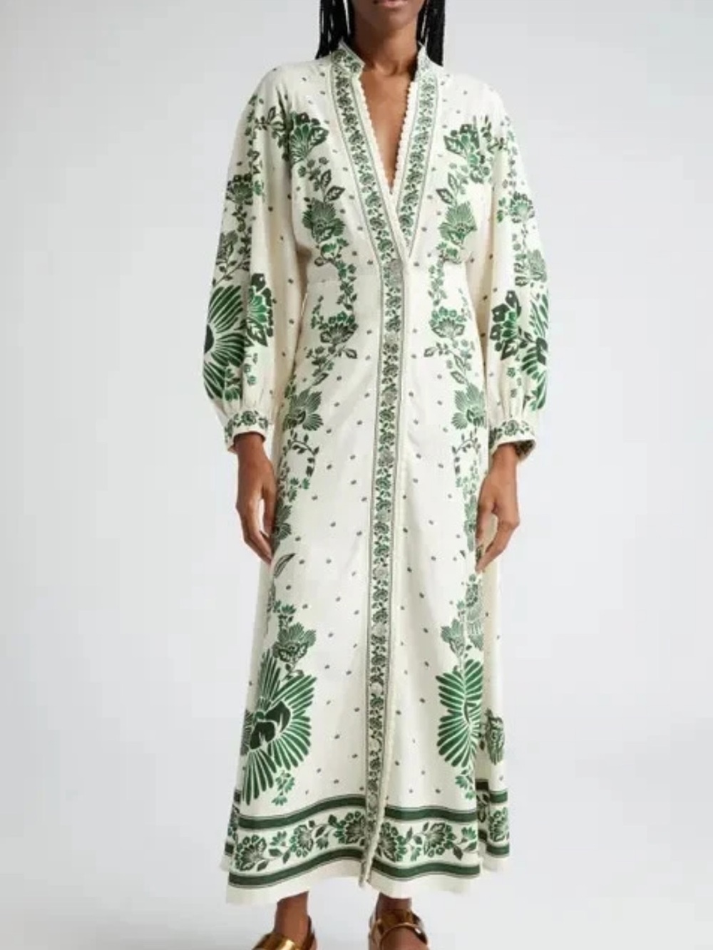 Christian Lacroix Long Sleeve Floral scalloped Linen Blend Shirtdress Sz L